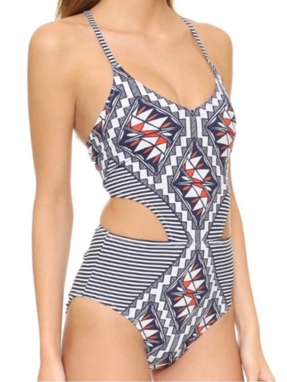 Tory Burch Poppy Acoma Cutout One Piece Bathing Suit Swimsuit Size XS